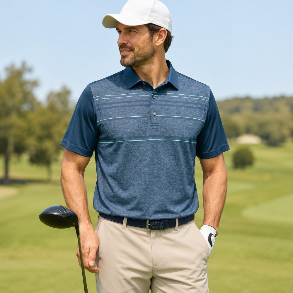 Pebble Beach Dry-Luxe Performance Mens Golf Polo Shirt XL Navy Striped Wicking